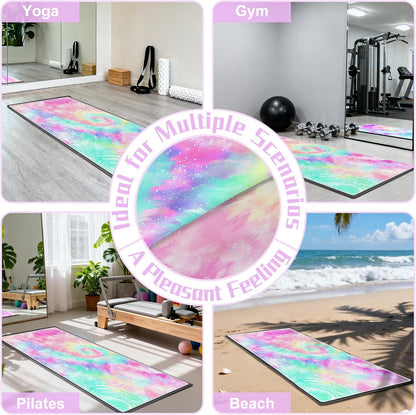 Yoga Mat Towel,Hot Yoga Towel High-Definition Pattern,Machine Washable with Ultra-Absorbent Yoga Towels for Hot Yoga Non Slip for Fitness,Exercise,Pilates,72 x 27 in,Pink and Green Gradient