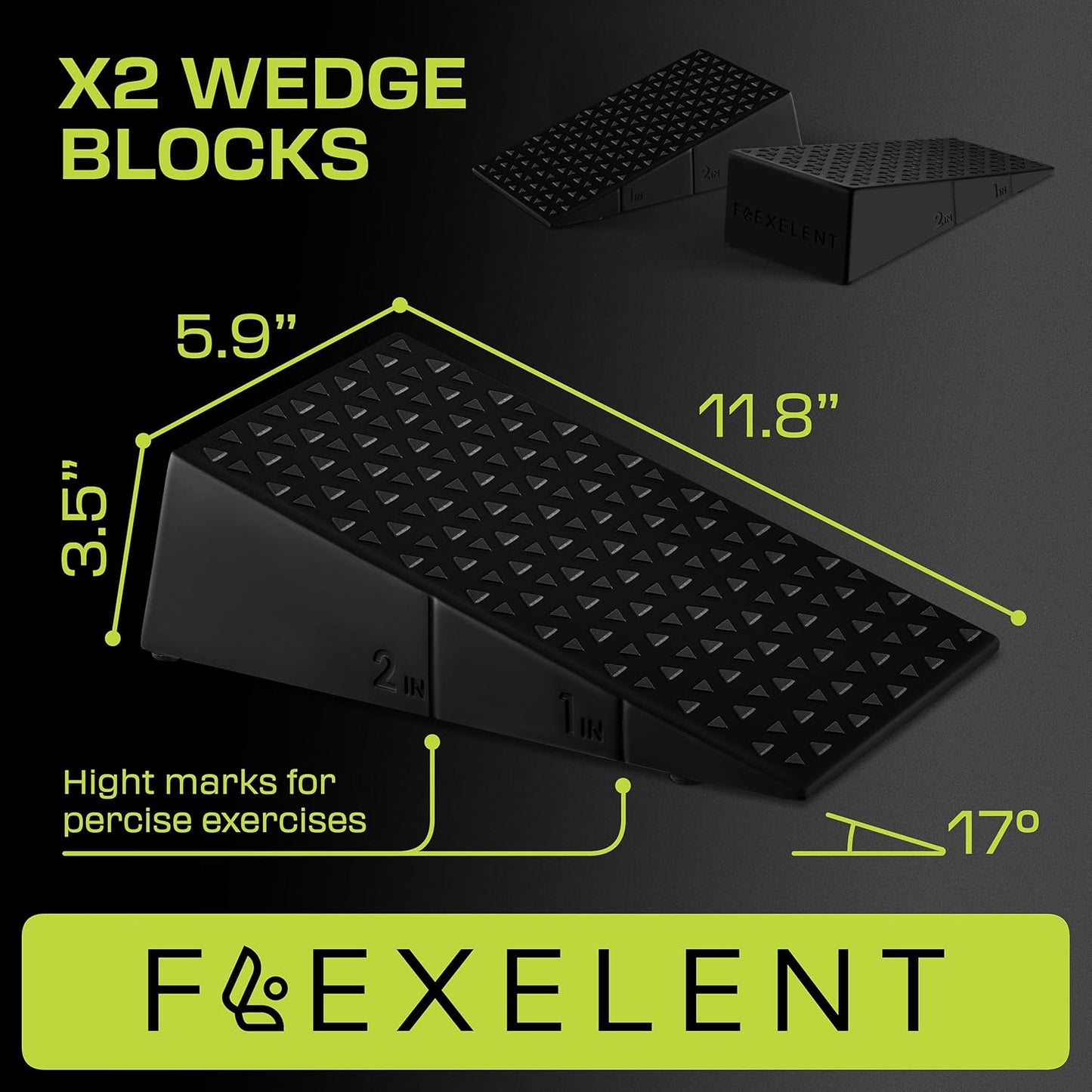 Flexelent Squat Wedge Block Pair - Heel Elevated Squat Wedge for Deeper Squats, Heavy Lifting and Better Form - 17° Angle Exercise Wedges, Slant Board for Squats with Carry Backpack