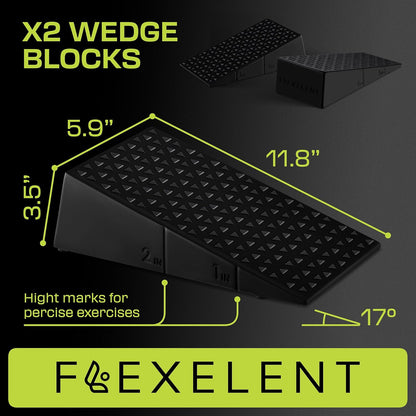 Flexelent Squat Wedge Block Pair - Heel Elevated Squat Wedge for Deeper Squats, Heavy Lifting and Better Form - 17° Angle Exercise Wedges, Slant Board for Squats with Carry Backpack