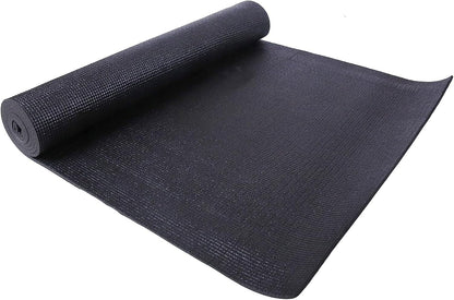 Signature Fitness All Purpose 0.25 Inch Thick High Density No Tear Exercise Yoga Mat with Strap & Lightweight Features for Indoor & Outdoor Use, Black
