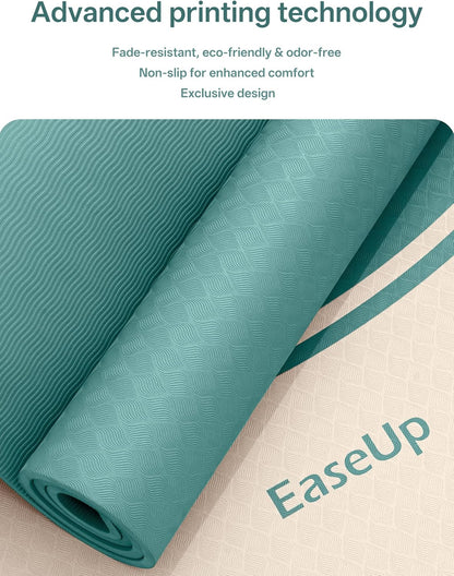 EaseUp Extra Thick Yoga Mat -2/5 inch (10MM), 72.8x31.5" Extra Long-Wide, Professional TPE Non-slip yoga mats for Yoga,Exercise, Workout,Pilates and Fitness, with strap