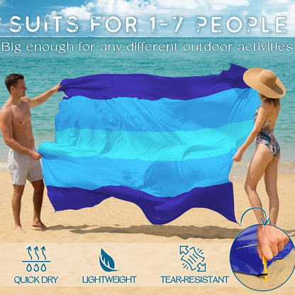 BYDOLL Beach Blanket Waterproof Sandproof Large Sand Free,78''X81''/10'X9' Oversized Sandless Lightweight Blanket Picnic Mat for Beach Travel Camping Hiking with Stakes