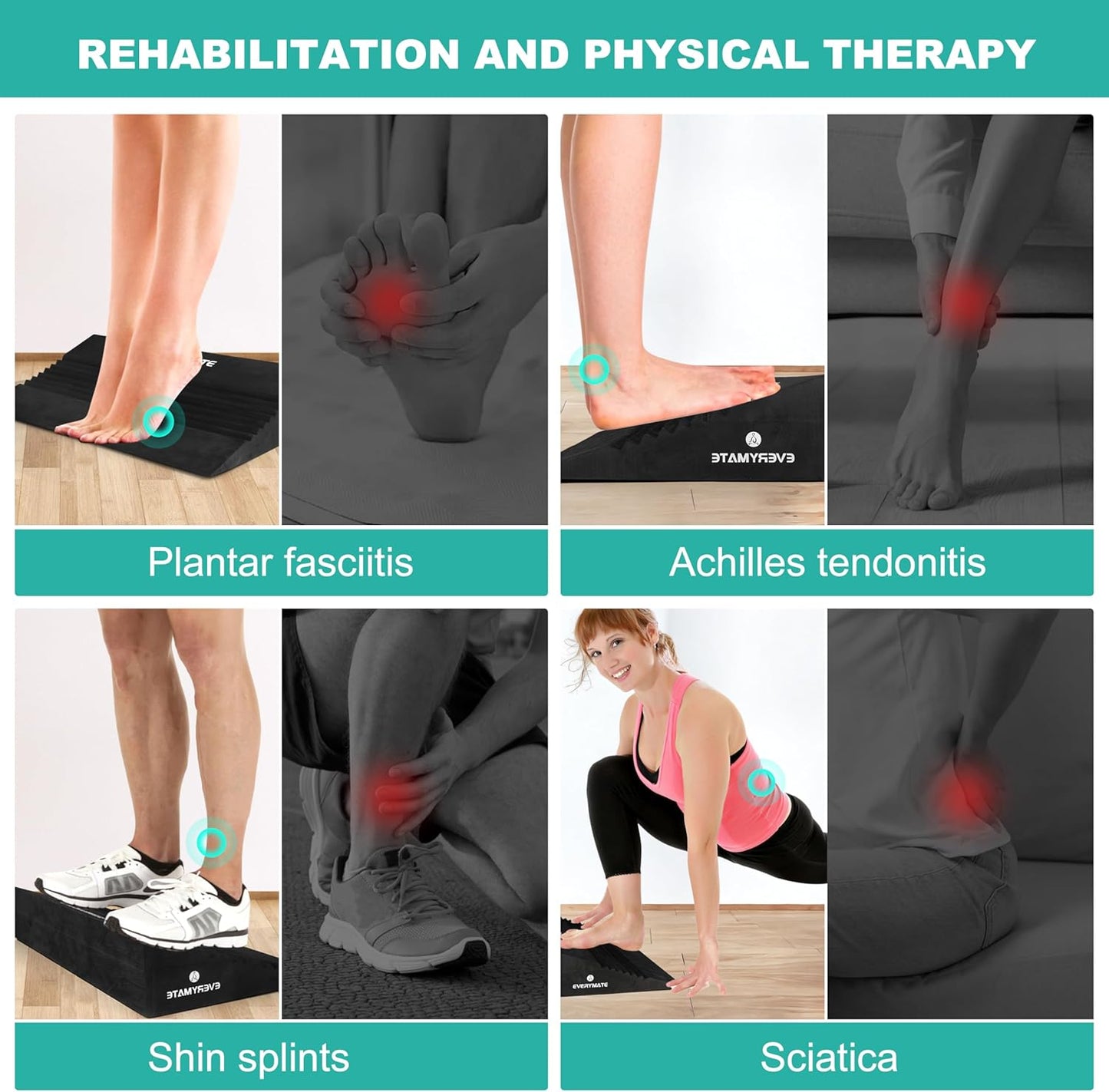 EVERYMATE Squat Wedge, Extra Large Squat Wedge Block, Squat Wedges Weightlifting, Calf Stretching, Slant Board for Squats, Heel Elevated Squat Wedge, Knees Over Toes Squats, Calf Wedge Stretching Block