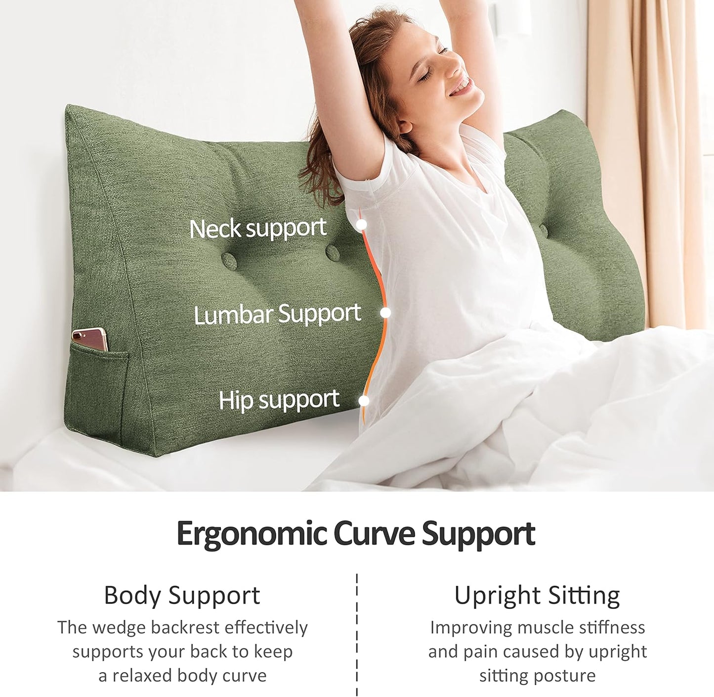 Cotton Linen Daybed Pillow Large Filled Triangular Soft Headboard Wedge Cushion Bed Backrest Positioning Support Reading Pillow for Adult Shoulder Lumbar Leg Bolster（Yellow, Small）