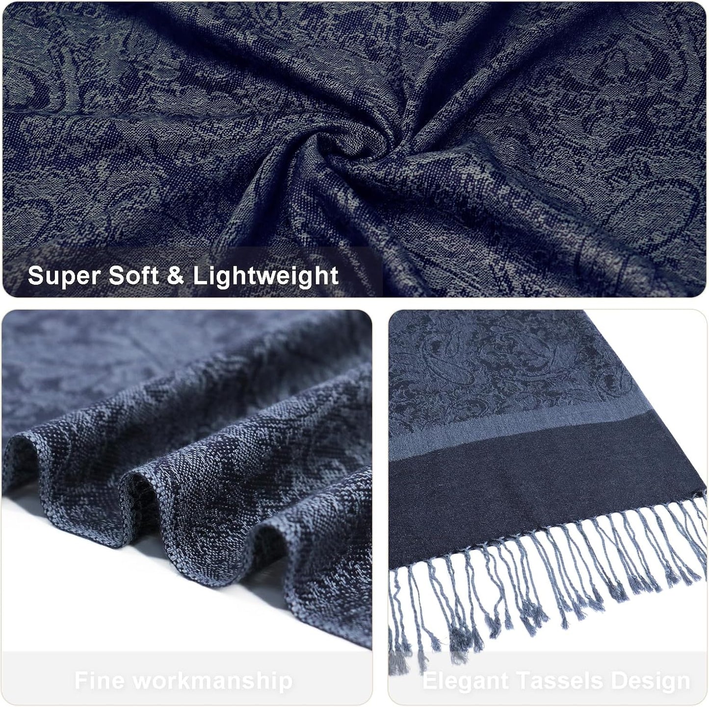vimate Silky Paisley Pashmina Shawl Scarf-Women's Soft Double-side Jacquard Pashminas Wrap for Evening Dress Travel Shawl