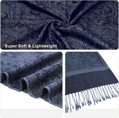 vimate Silky Paisley Pashmina Shawl Scarf-Women's Soft Double-side Jacquard Pashminas Wrap for Evening Dress Travel Shawl