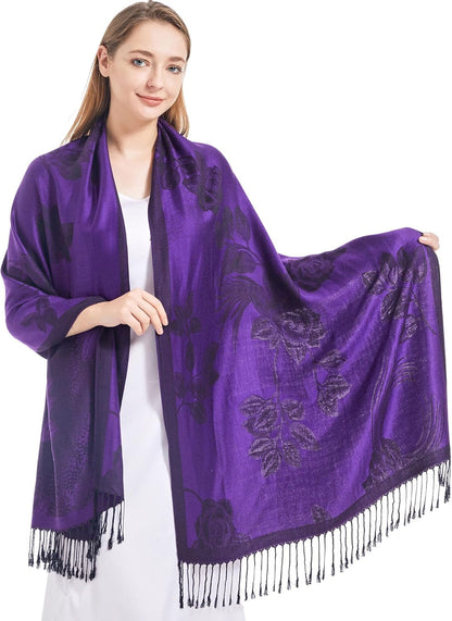 Ciormis Two Tone Silky Paisley Pashmina Shawl Scarf,Soft Women's Rave Jacquard Pashminas Wrap Scarves