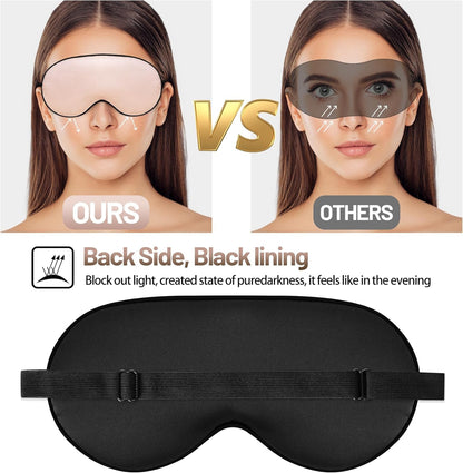 Sleep Mask, Silk Eye Mask for Sleeping with Adjustable Strap, Satin Blackout Sleeping Eye Mask for Men&Women, Comfortable Blindfold Eyeshade for Night Sleep(Black)
