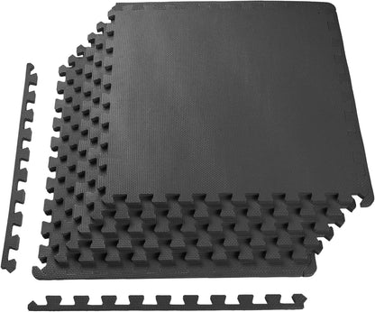 BalanceFrom Puzzle Exercise Mat 1" Thick, EVA Interlocking Foam Floor Tiles for Home Gym, Mat for Home Workout Equipment, Floor Padding for Kids, Black, 24 in x 24 in x 1 in, 24 Sq Ft - 6 Tiles