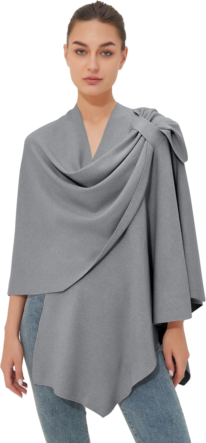 PULI Womens Large Cross Front Poncho Sweater Wrap Topper Knitted Elegant Shawls Cape for Fall Winter