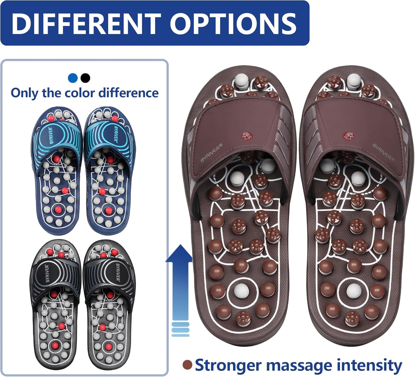 BYRIVER Acupressure Foot Massage Mat, Reflexology Tools, Spiky Ball Roller Therapy Sandals Shoes Slippers, Relief Muscle Fatigue, Sciatica, Heel, Lower Back Pain (03L)