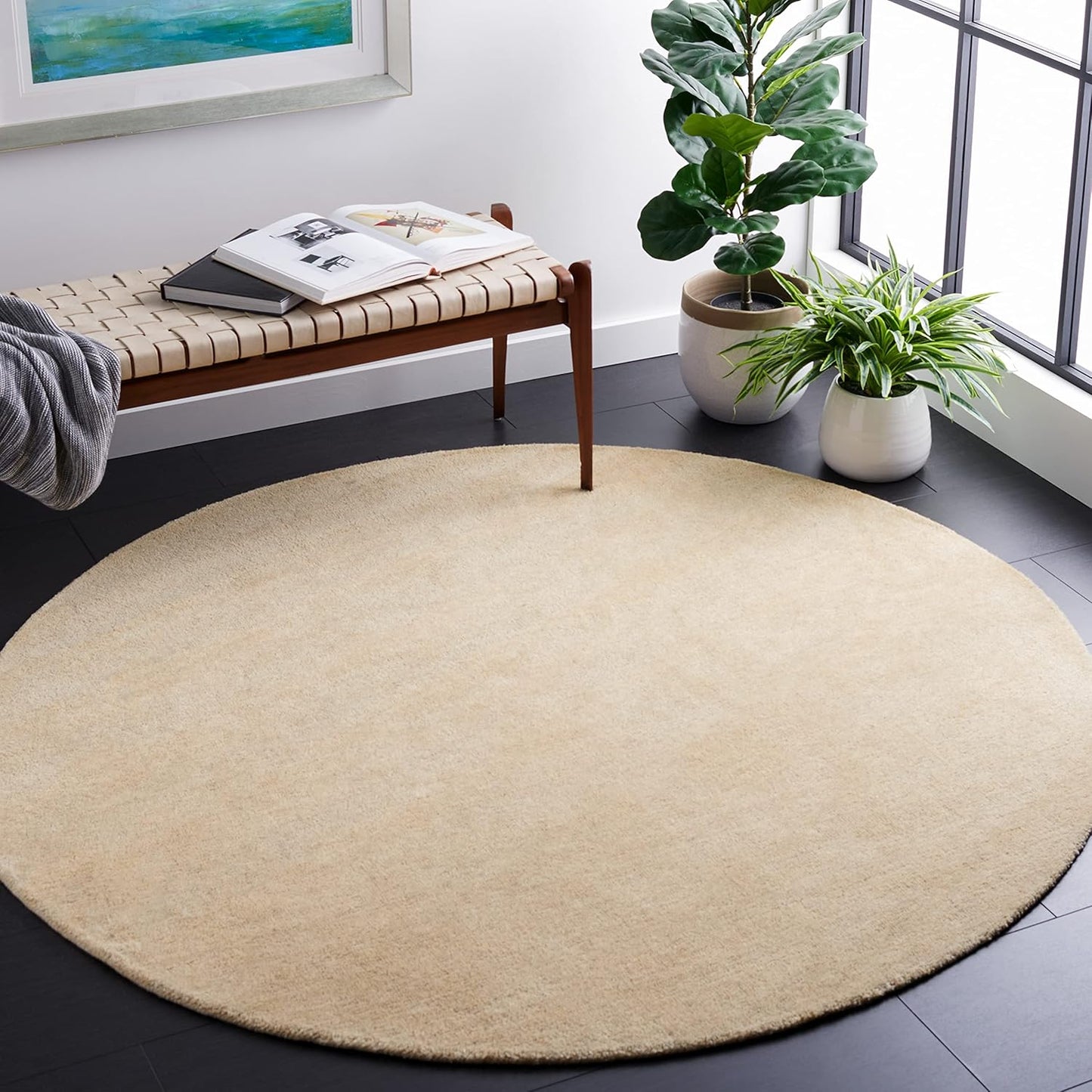 SAFAVIEH Himalaya Collection 6' Round Black HIM610C Handmade Premium Wool Area Rug