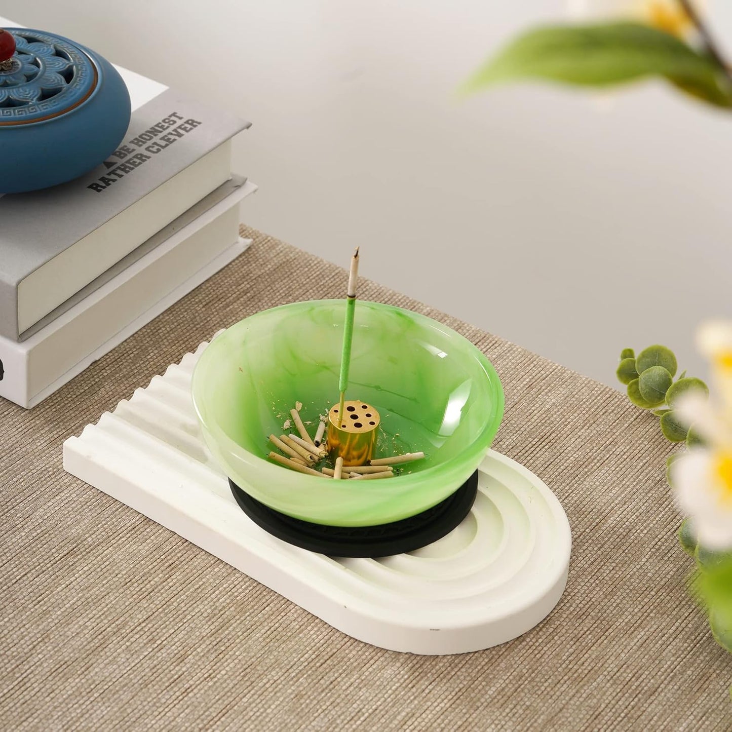 Incense Holder, Beautiful Natural Marble Incense Burner for Meditation, 9 Incense Holes Suitable for Most Types (Black)