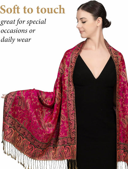 Achillea Reversible Paisley Pashmina Rave Scarf – Exotic Indian Shawls and Wraps for Evening Dresses, Festivals, All Seasons - Colors A