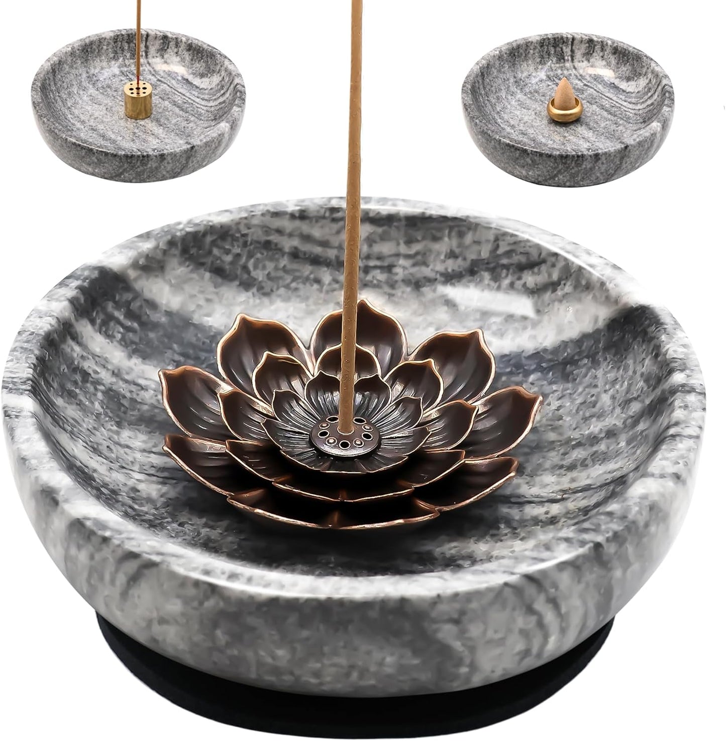 Vrupin Natural Marble Incense Burner, Handmade Incense Stick Incense Burner Reflux Burner, Ideal for use in Meditation, Incense Smokers and Decoration. (Black)