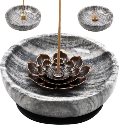 Vrupin Natural Marble Incense Burner, Handmade Incense Stick Incense Burner Reflux Burner, Ideal for use in Meditation, Incense Smokers and Decoration. (Black)