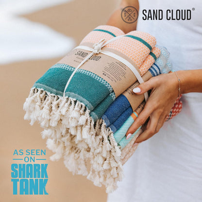 Sand Cloud Turkish Beach Towel - 100% Organic Cotton Turkish Bath Towels - Ultra Soft, Sand Resistant & Quick Dry Towel for Beach or Pool - As Seen on Shark Tank - Cali Dobby (4 Pack Assorted)