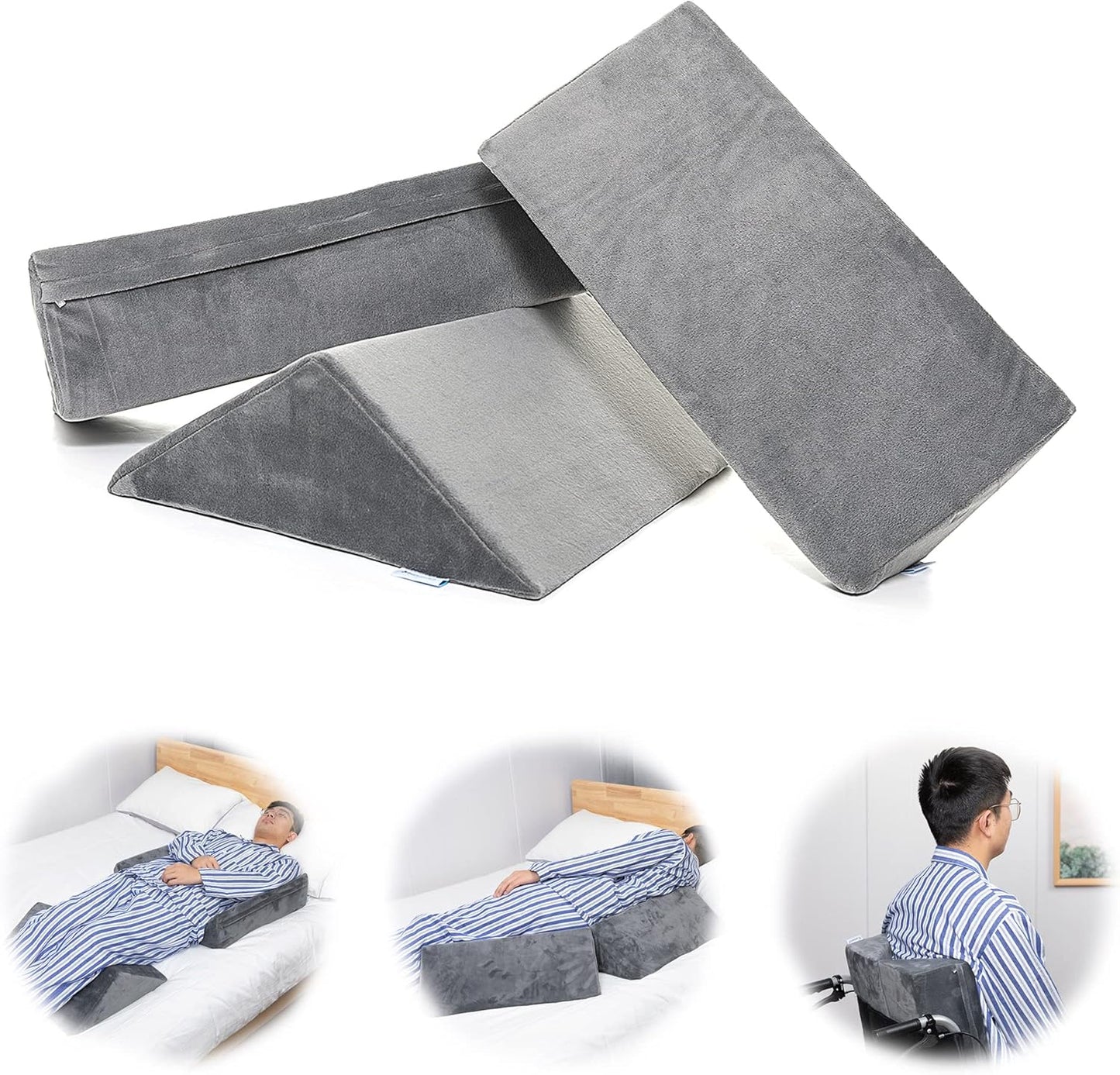 Fanwer Bed Wedges & Body Positioners (3 in 1), 40 Degree Wedges for Bed Positioning,Positioning Pillows for Elderly, Wedge Pillow for Bed Sores, Side Sleeping, After Surgery, Knees Elevated,Back Pain