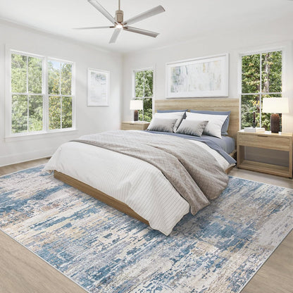 XLUEZ 8x10 Area Rugs for Living Room, Washable Modern Abstract Large Area Rug Neutral Soft Non Slip Kids Rug Stain Resistant Indoor Carpet for Bedroom Nursery Dining Children's Room(Blue, 8'x10')