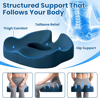 SweetSlubr Large Donut Pillow Seat Cushion for Hemorrhoid Discomfort&Tailbone Pressure, Office Chair Cushion for Long Sitting, Ergonomic Coccyx Pillow for Postpartum Pregnancy, Lifting Cushions, Black