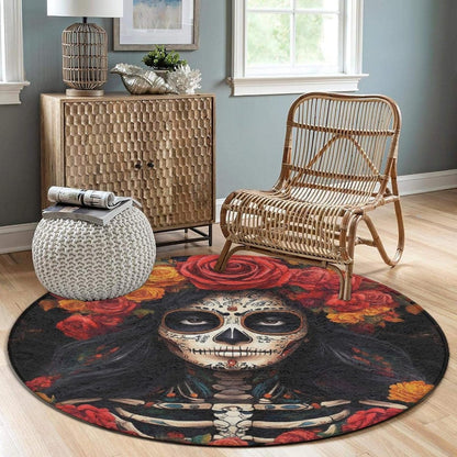 Machine Washable Modern Round Area Rug, Room Sofa Yoga Soft Round Carpet, Home Decor Non Slip Kitchen Office Circle Rug Trippy Rainbow Mushroom Tie Dye Art, 60inch