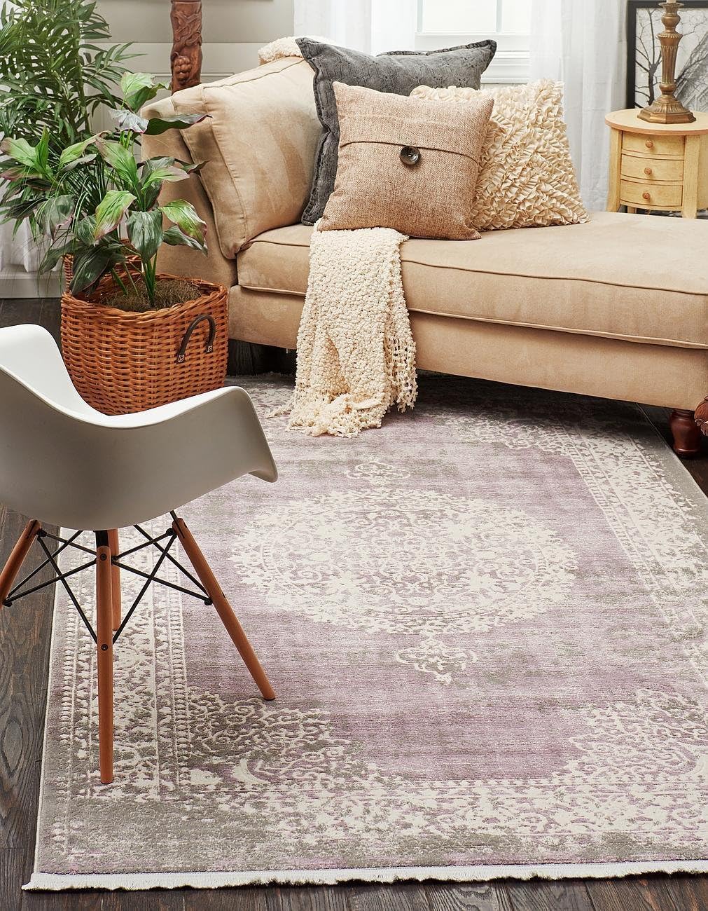 Unique Loom New Classical Collection Area Rug - Olwen (4'Round, Purple/ Gray)
