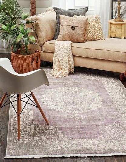 Unique Loom New Classical Collection Area Rug - Olwen (4'Round, Purple/ Gray)