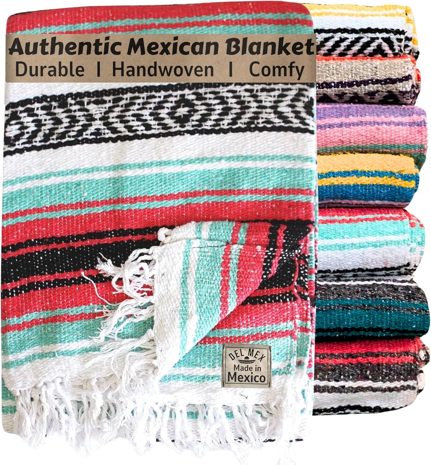 Del Mex Classic Mexican Blanket, Large Authentic Woven Falsa Throw (70"x50"), Artisan Southwest Décor for Beach, Yoga, Outdoors (Lavender)
