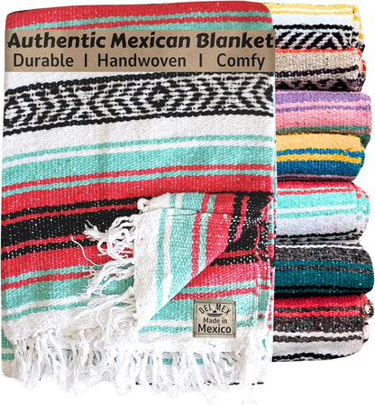 Del Mex Classic Mexican Blanket, Large Authentic Woven Falsa Throw (70"x50"), Artisan Southwest Décor for Beach, Yoga, Outdoors (Lavender)