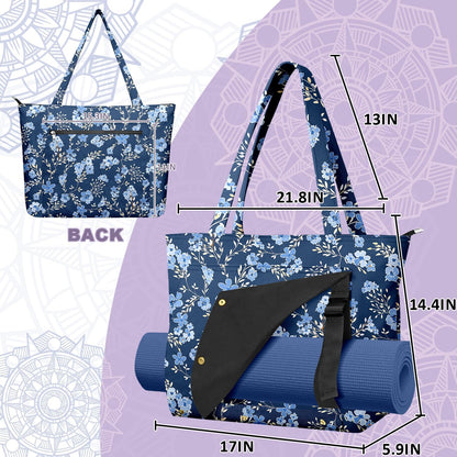 Yoga Bag for Women, Large Canvas Yoga Mat Tote Bag with Yoga Mat Carrier - Large Mat Pocket Fitness Tote for Pilates, Gym, Travel, Office & Beach
