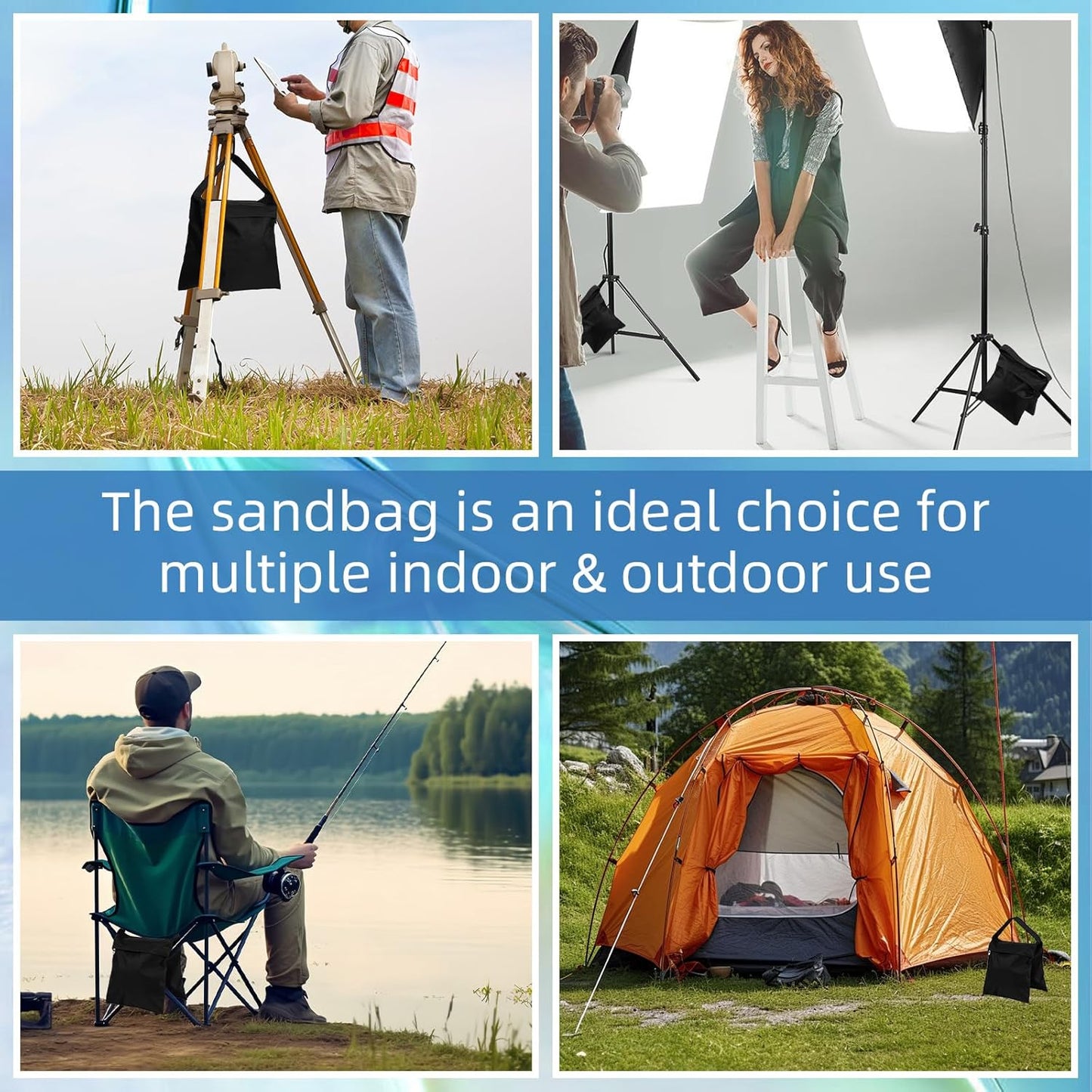 12 Pack Sandbags Weight Bags for Photography Equipments, Photography Sand Weight Bags, Heavy Duty Sandbags for Backdrop Stand, Outdoor Canopy, Photo Tripod,Pop up Tent, Umbrella Base (Black)