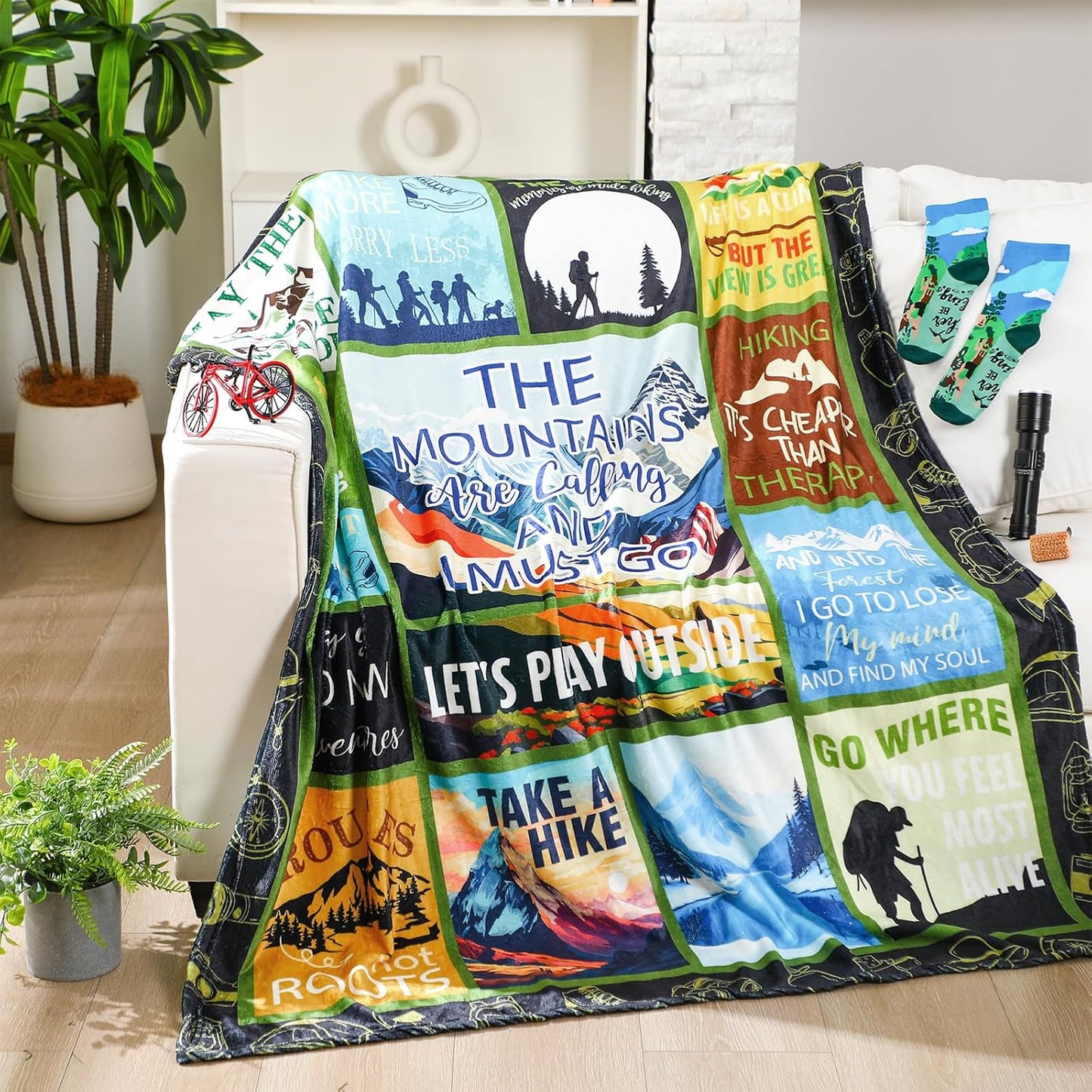 HunnmingRe 2 Pcs Unique Yoga Blanket and Socks Gifts for Yoga Lovers 50" x 60" Restorative Instructor Teacher Mother's Day Birthday Gag Gifts for Meditation Gymnasts Women Girls
