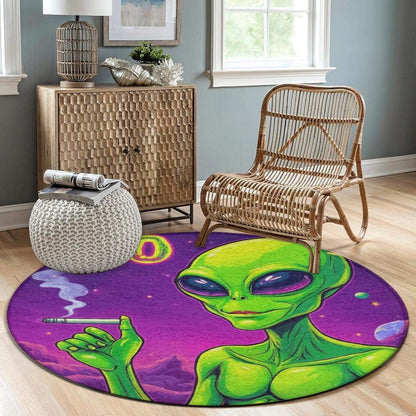 Machine Washable Modern Round Area Rug, Room Sofa Yoga Soft Round Carpet, Home Decor Non Slip Kitchen Office Circle Rug Trippy Rainbow Mushroom Tie Dye Art, 60inch