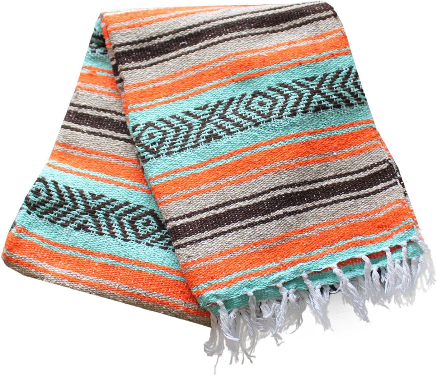 Del Mex Classic Mexican Blanket, Large Authentic Woven Falsa Throw (70"x50"), Artisan Southwest Décor for Beach, Yoga, Outdoors (Lavender)