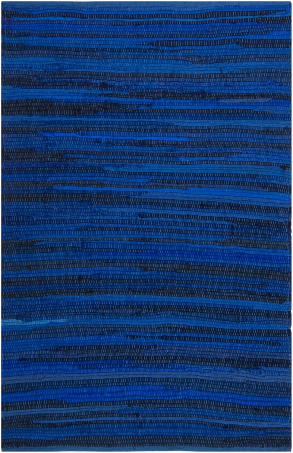 SAFAVIEH Area Rug 3x5 - Rag Rug Collection - Blue & Multi, Handmade Cotton, Boho Stripe Pattern, Ideal for Entryway, Living Room, Bedroom, Dining Space (RAR130B)