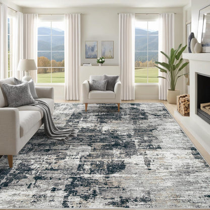 XLUEZ 8x10 Area Rugs for Living Room, Washable Modern Abstract Large Area Rug Neutral Soft Non Slip Kids Rug Stain Resistant Indoor Carpet for Bedroom Nursery Dining Children's Room(Blue, 8'x10')