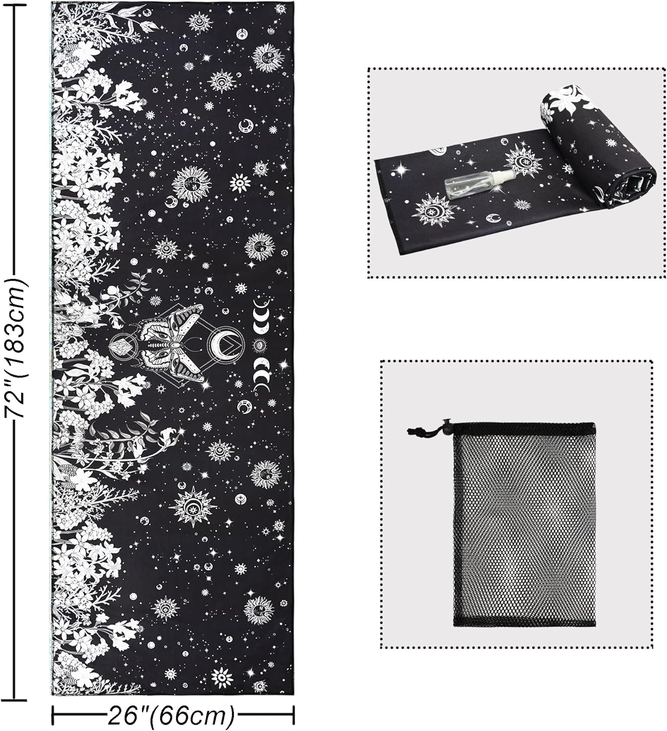Yoga Mat Towel with Corner Pockets - Microfiber Yoga Towels for Hot Yoga Non Slip Moisture Wicking Sweat Absorbent, Tree of Life Yoga Towel Easy for Travel, Use in Hot Yoga,Bikram,Pilates and Fitness
