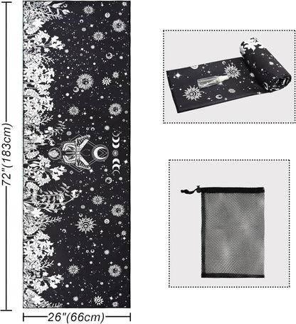 Yoga Mat Towel with Corner Pockets - Microfiber Yoga Towels for Hot Yoga Non Slip Moisture Wicking Sweat Absorbent, Tree of Life Yoga Towel Easy for Travel, Use in Hot Yoga,Bikram,Pilates and Fitness