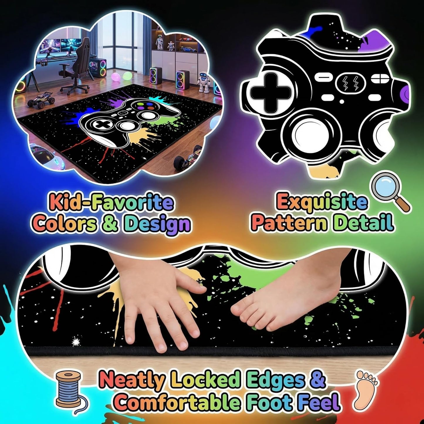Game Controller Rugs for Bedroom Boys Living Room Gamer Gamepad Red Carpets Floor Mat Player Indoor Mats Gaming Art Design Home Decor Crystal Doormat Yoga Mats 3'x5'