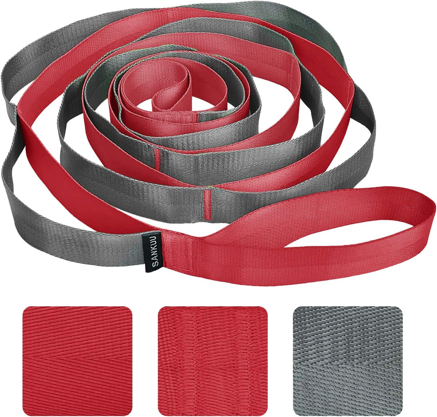 SANKUU Yoga Straps Stretching Strap with 12 Loops Workout Poster, Straps for Stretching Physical Therapy Equipment Long Stretch Out Bands for Exercise, Pilates and Gymnastics for Women Men