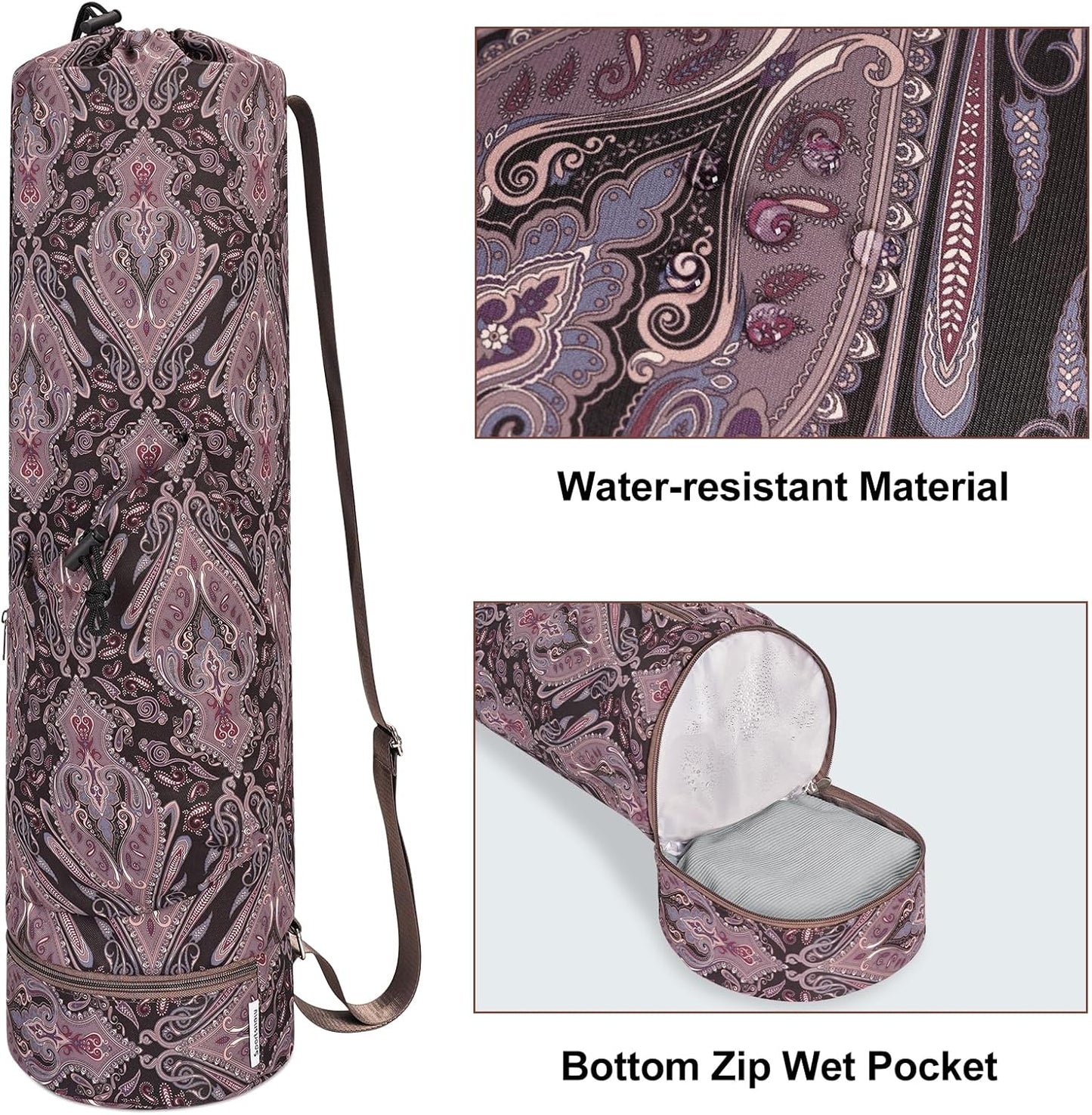 sportsnew Yoga Mat Bag with Water Bottle Pocket and Bottom Wet Pocket, Exercise Yoga Mat Carrier Multi-Functional Storage Bag, Patent pending
