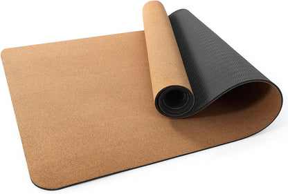 Premium Cork Yoga Mat 1/4 & 2/5 Inch Thick 72 x 26 in, Thick Cork and TPE Non Slip Yoga Mats for Women Men, Sweat Proof Eco-friendly, Great for Hot Yoga & Workouts