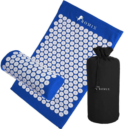 ROMIX Acupressure Mat and Pillow Set, Acupuncture Mat for Back Pain, Neck, Shoulder Pain Relief, Stress Reduction, Wellness Therapy, Cushioned Acupressure Mats with Carry Bag for Men and Women