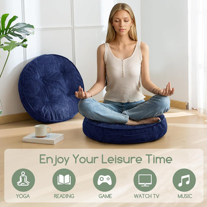 HIGOGOGO Floor Pillow Cushion for Adults, Meditation Cushion Pillow, Large Square Floor Sitting, Tufted Corduroy Cover, for Tatami Living Room or Yoga, 22x22 Inch, Dark Grey