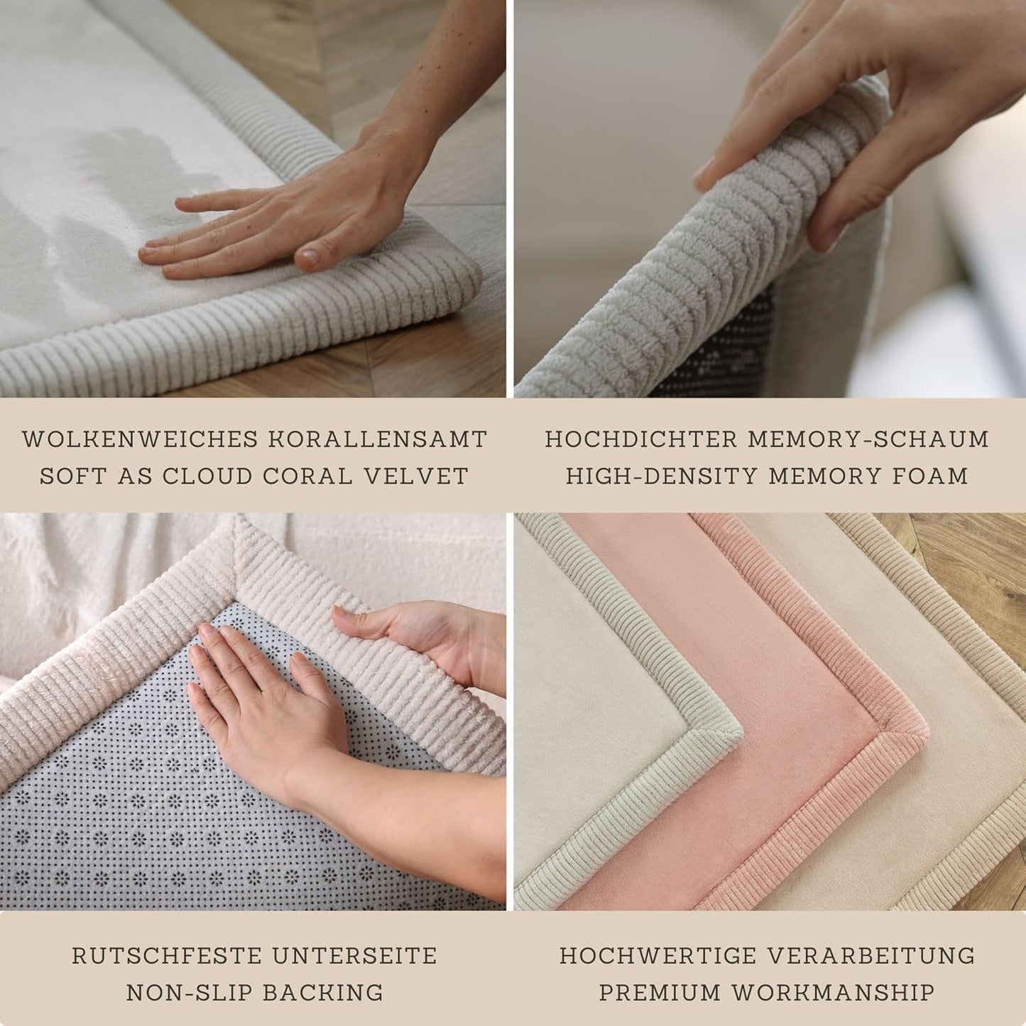 Hakuna Matte CloudSoft Mat for Floor 60" x 80" Beige – Coral Velvet Memory Foam Rug – Non-Slip, Water-Resistant