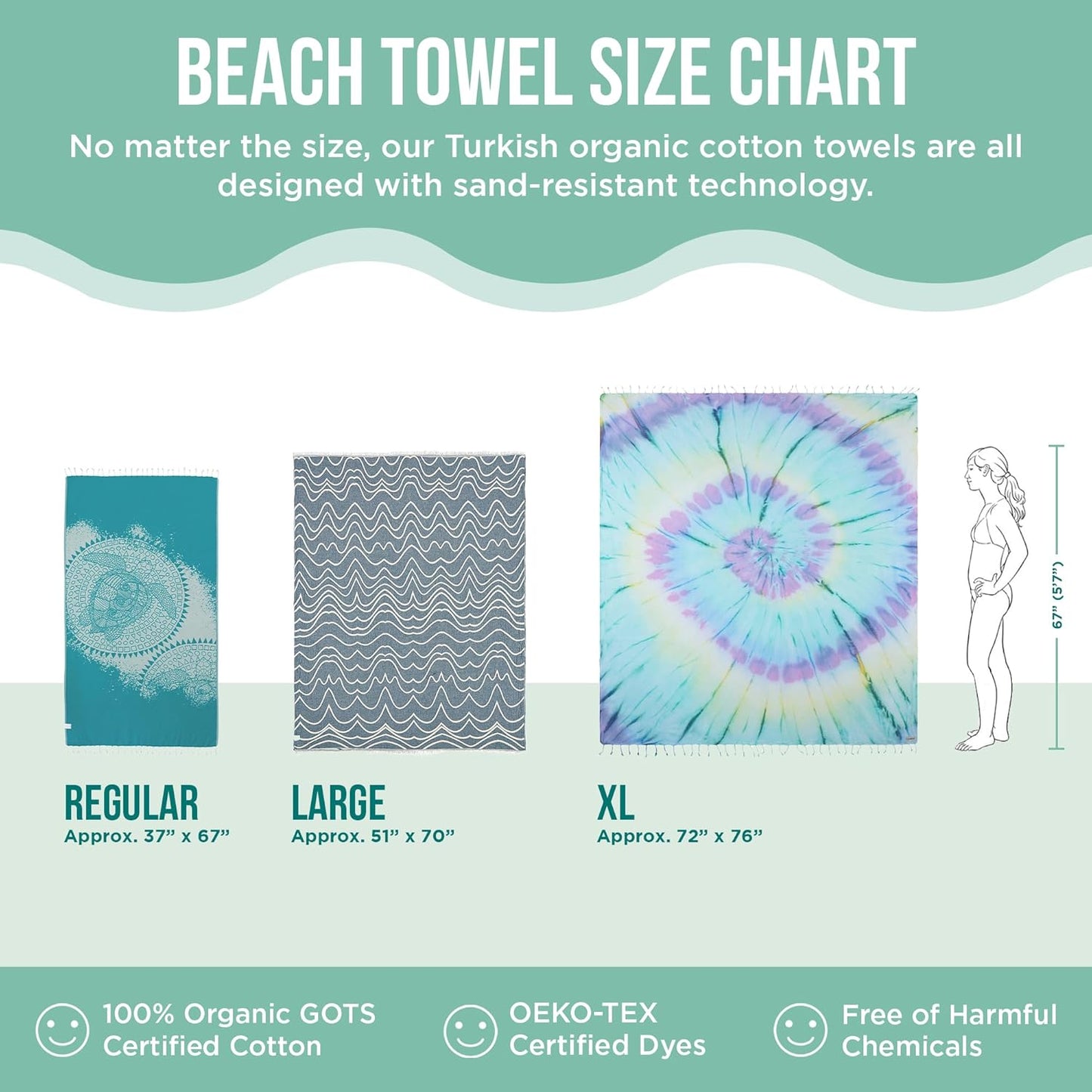 Sand Cloud Turkish Beach Towel - 100% Organic Cotton Turkish Bath Towels - Ultra Soft, Sand Resistant & Quick Dry Towel for Beach or Pool - As Seen on Shark Tank - Cali Dobby (4 Pack Assorted)