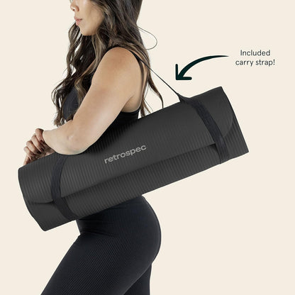 Retrospec Solana Yoga Mat Thick 1/2in Non-Slip Workout Mat with Nylon Strap - 72x24in Exercise Mat for Pilates, Stretching & Fitness - BPA Free, Easy Clean