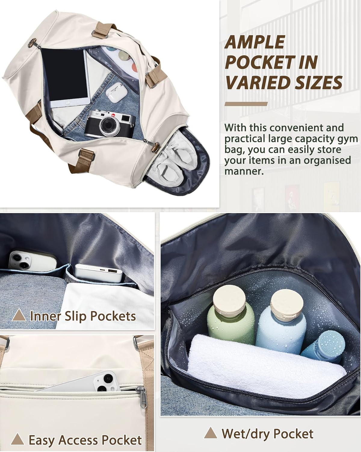 Gym Bag Womens Mens with Shoes Compartment and Wet Pocket Travel Duffel Bag for Women for Plane Sport Gym Tote Bags Swimming Yoga Waterproof Weekend Overnight Carry on Bag Hospital Holdalls - Colors C