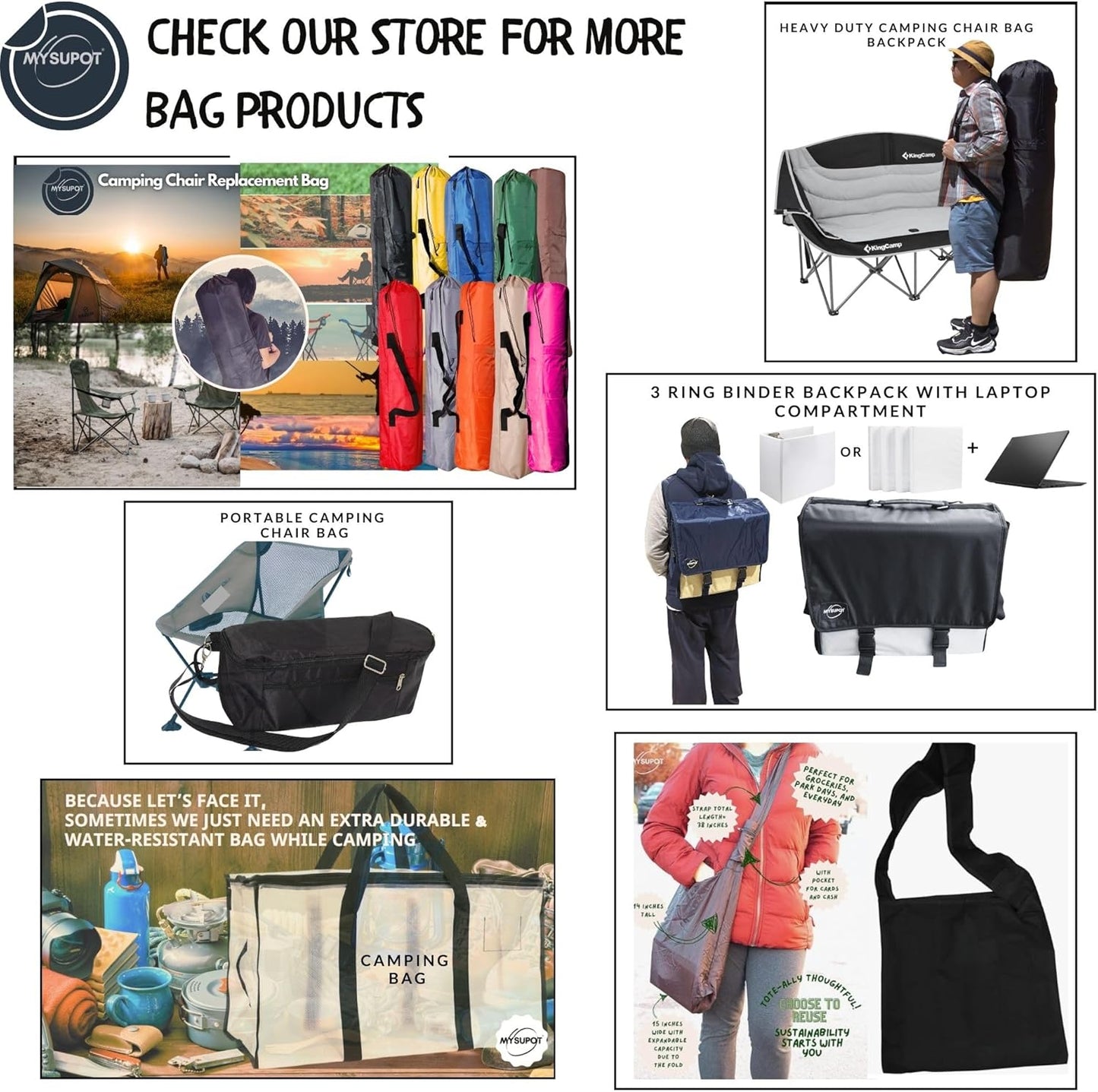 BLACK (Large 36"x24"x6") Beach Chair Bag. For Tent, Camping Mattress, Recliner, Dog Bed, Director & Lounge Chair, Booster Seat, Laundry. Light Duty 420D Polyester w/Adjustable Straps.