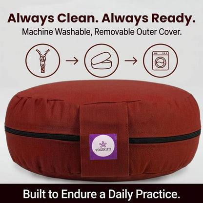 Yogikuti 100% Cotton Meditation Cushion (Round) with Handle | Firm & Comfortable Yoga Cushion | Removable Washable Cover | Floor Seating Support for Meditation, Yoga & Pranayama